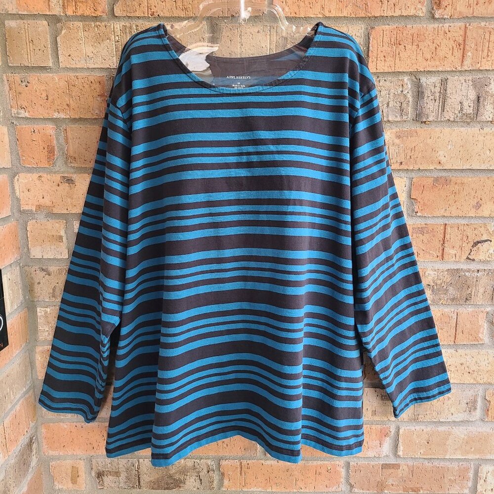 Appleseed's Women's Knit Top Blouse Pullover Long Sleeves Striped Cotton Size 3X